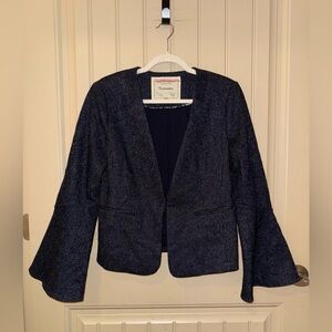 Cartonnier Anthropologie Size 6 Navy Pinstripe Bell Sleeve Wool Blend Blazer
